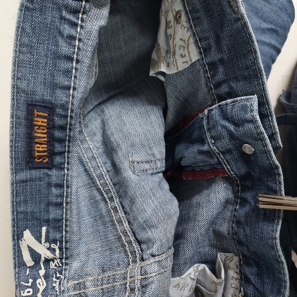 Seven 7 Blue Pants Denim Jeans Men Distressed Straight Fit Size 36 - Picture 8 of 14